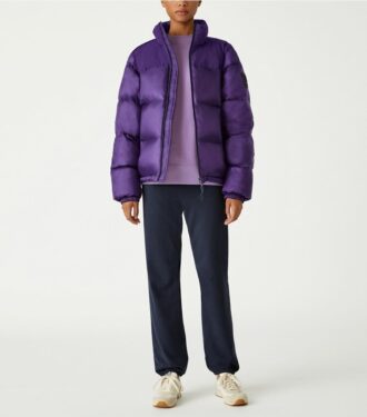 Nylon-Daunenjacke mit Kapuze und Kontraststreifen
