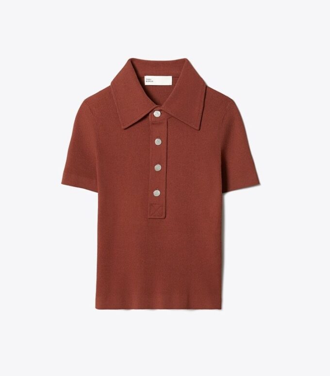 Polo-Pullover aus gerippter Viskose Polo-Pullover aus gerippter Viskose
