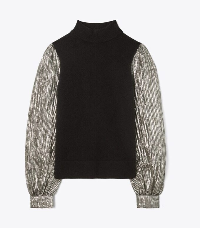 Pullover mit gekräuselten Lamé-Ärmeln Pullover mit gekräuselten Lamé-Ärmeln