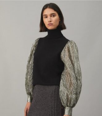Pullover mit gekräuselten Lamé-Ärmeln
