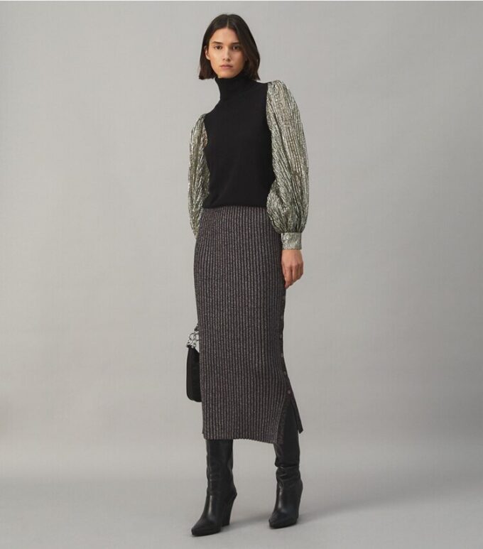 Pullover mit gekräuselten Lamé-Ärmeln Pullover mit gekräuselten Lamé-Ärmeln