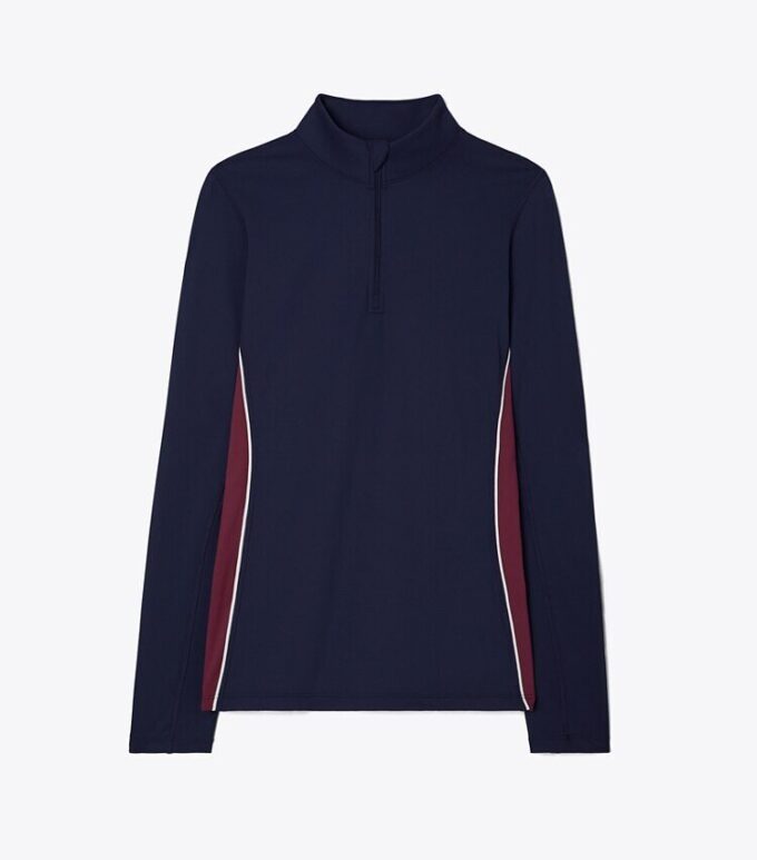 Pullover mit kontrastfarbenem Kragen und halbem Reißverschluss Pullover mit kontrastfarbenem Kragen und halbem Reißverschluss