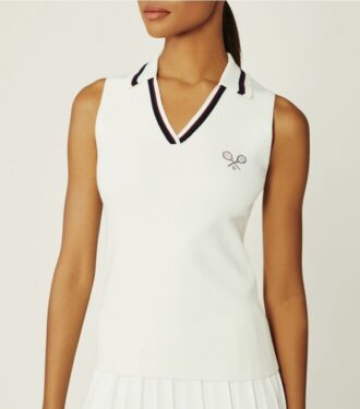 Racquet Ribbed-Knit Sleeveless Polo