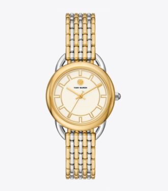 Ravello-Uhr, zweifarbig Gold/Edelstahl/Elfenbein, 32 x 40 mm