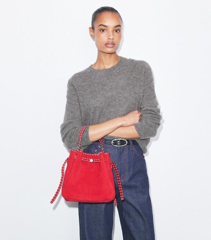 Romy Pick Stitch Bucket Bag aus Wildleder Romy Pick Stitch Bucket Bag aus Wildleder
