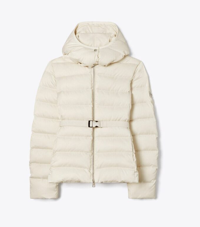 Satin-Daunenjacke mit Gürtel Satin-Daunenjacke mit Gürtel