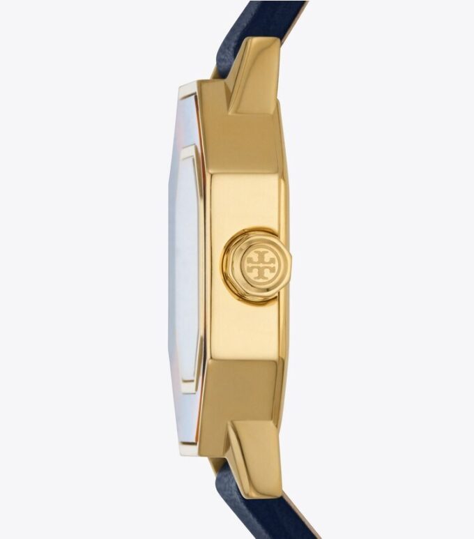 Sawyer Octagonal Uhr, marineblaues Leder/goldfarbener Edelstahl, 28 x 32 mm Sawyer Octagonal Uhr, marineblaues Leder/goldfarbener Edelstahl, 28 x 32 mm