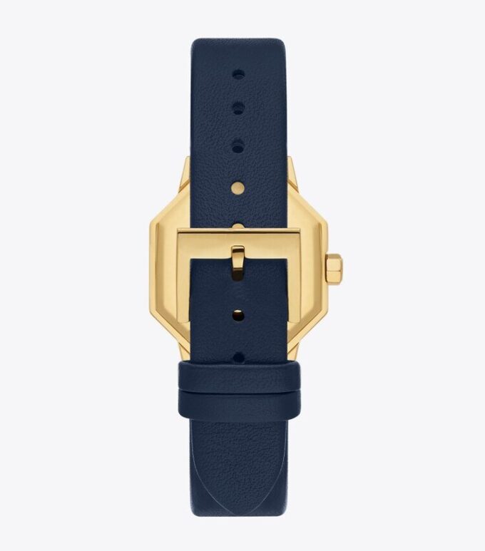 Sawyer Octagonal Uhr, marineblaues Leder/goldfarbener Edelstahl, 28 x 32 mm Sawyer Octagonal Uhr, marineblaues Leder/goldfarbener Edelstahl, 28 x 32 mm