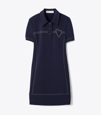 Stretch-Polokleid mit Zierstichen