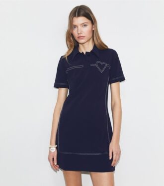 Stretch-Polokleid mit Zierstichen