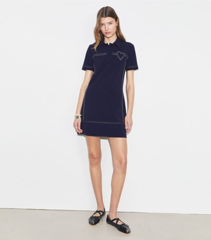 Stretch-Polokleid mit Zierstichen Stretch-Polokleid mit Zierstichen