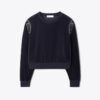 T Logo Velours-Pullover mit Rundhalsausschnitt T Logo Velours-Pullover mit Rundhalsausschnitt