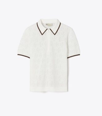 T Monogram Baumwoll-Pointelle-Polo mit Reißverschluss