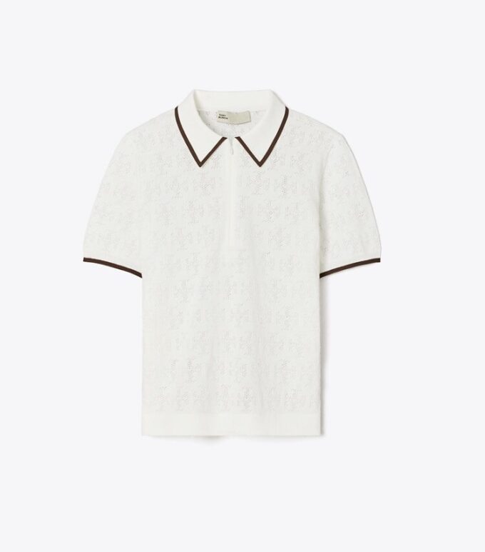 T Monogram Baumwoll-Pointelle-Polo mit Reißverschluss T Monogram Baumwoll-Pointelle-Polo mit Reißverschluss