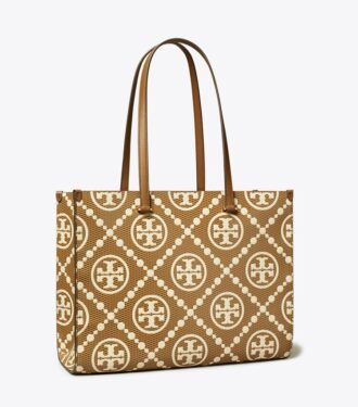 T Monogram Contrast Embossed Tote