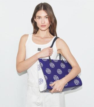 T Monogram Contrast Embossed Tote
