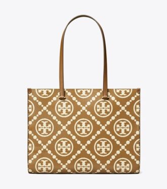 T Monogram Contrast Embossed Tote