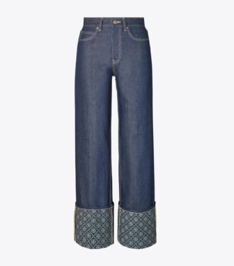 T Monogram Kontrast-Manschetten Straight-Leg-Jeans