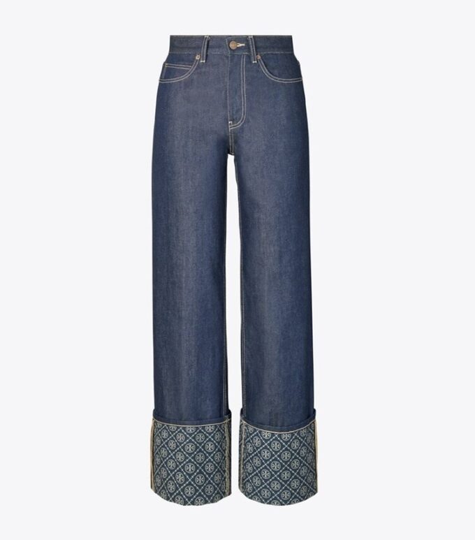 T Monogram Kontrast-Manschetten Straight-Leg-Jeans T Monogram Kontrast-Manschetten Straight-Leg-Jeans
