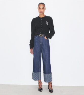 T Monogram Kontrast-Manschetten Straight-Leg-Jeans