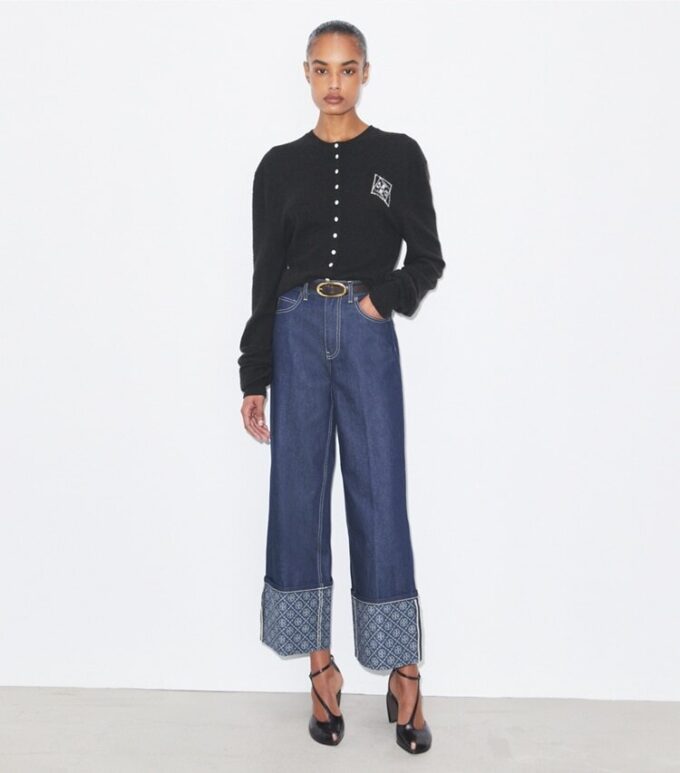 T Monogram Kontrast-Manschetten Straight-Leg-Jeans T Monogram Kontrast-Manschetten Straight-Leg-Jeans