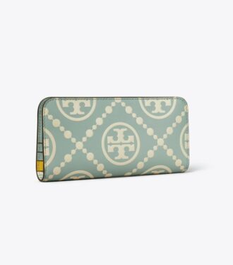 T Monogram Kontrastgeprägte Slim-Geldbörse mit Reißverschluss