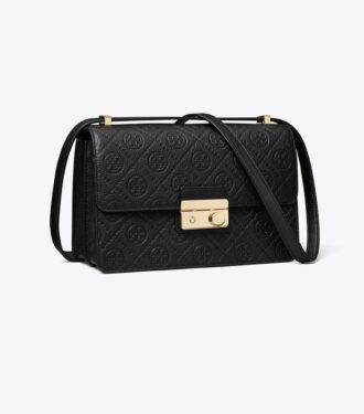 T Monogram Pebbled Schultertasche