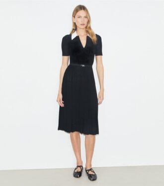 T Monogram Pointelle Plissee-Kleid