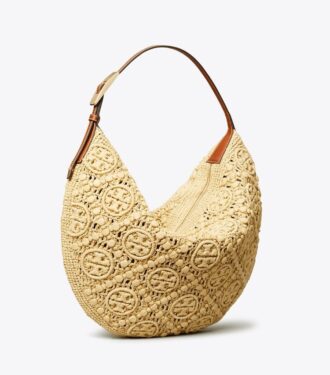 T Monogram Raffia Balloon Bag