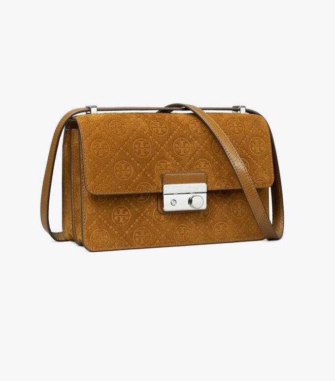 T Monogram-Schultertasche aus Wildleder T Monogram-Schultertasche aus Wildleder