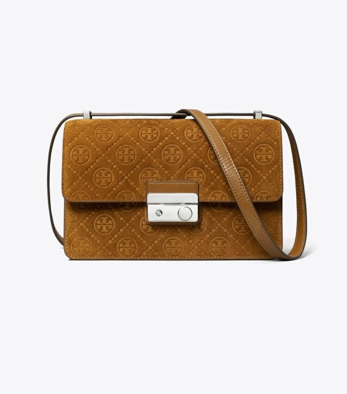 T Monogram-Schultertasche aus Wildleder T Monogram-Schultertasche aus Wildleder