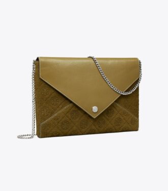 T Monogram Suede Envelope Chain Pouch