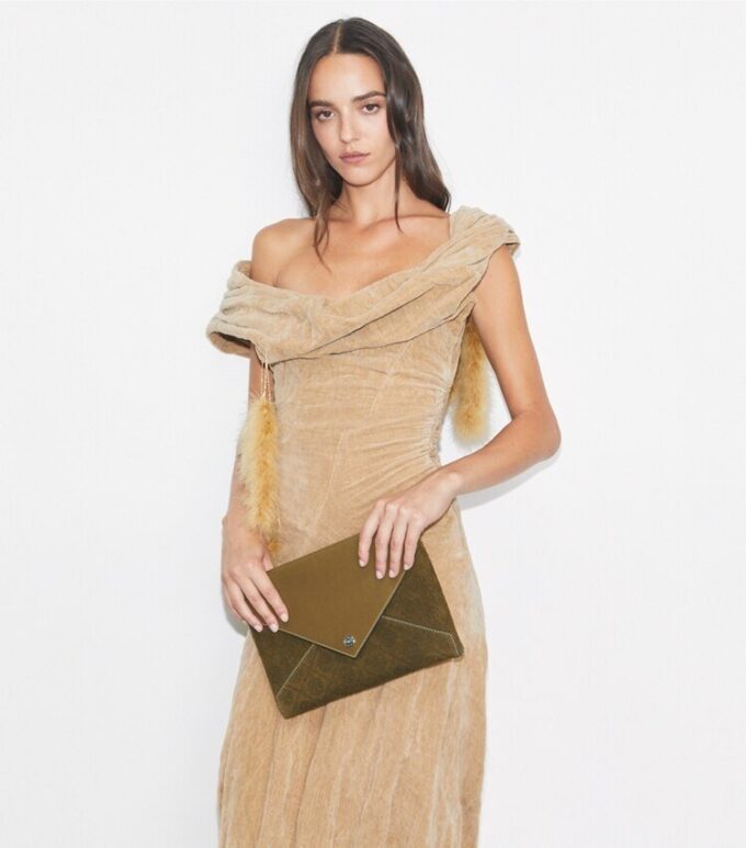 T Monogram Suede Envelope Chain Pouch T Monogram Suede Envelope Chain Pouch