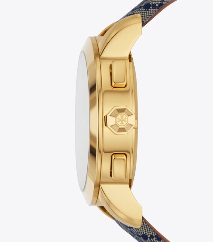 T Monogram Tory Uhr, Marineblau/Goldfarbener Edelstahl, 37 x 37 mm T Monogram Tory Uhr, Marineblau/Goldfarbener Edelstahl, 37 x 37 mm