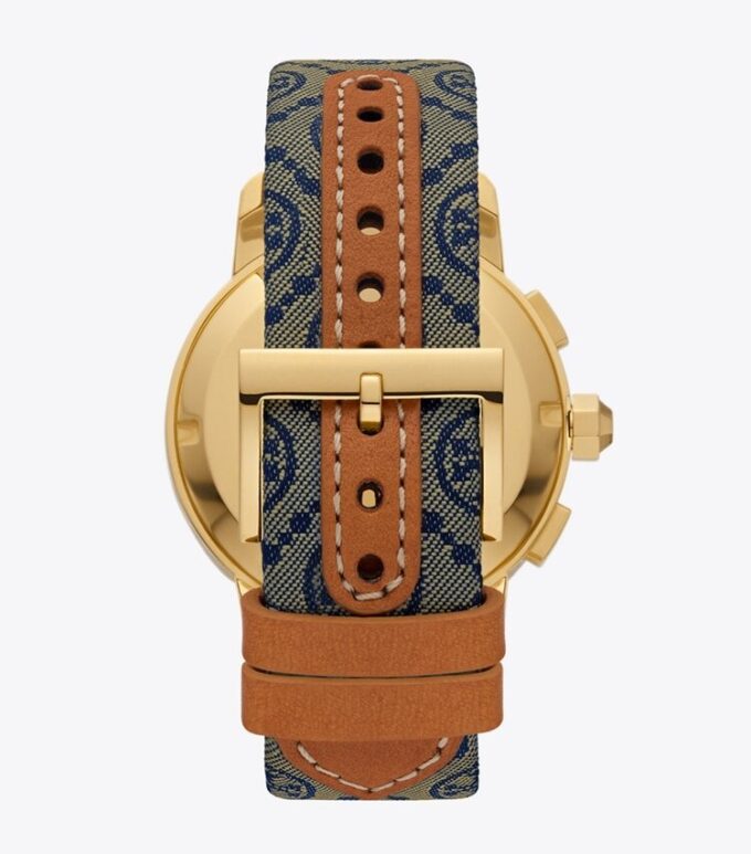 T Monogram Tory Uhr, Marineblau/Goldfarbener Edelstahl, 37 x 37 mm T Monogram Tory Uhr, Marineblau/Goldfarbener Edelstahl, 37 x 37 mm