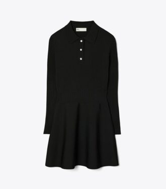 Tech-Strick-Mini-Polo-Kleid mit langen Ärmeln