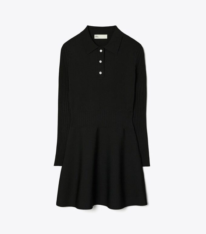 Tech-Strick-Mini-Polo-Kleid mit langen Ärmeln Tech-Strick-Mini-Polo-Kleid mit langen Ärmeln
