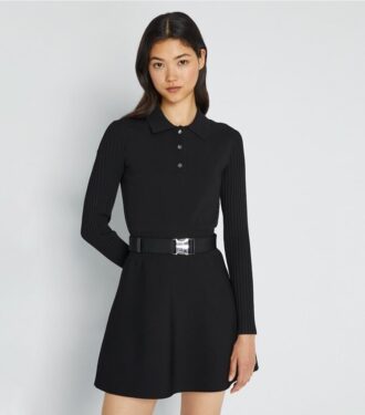 Tech-Strick-Mini-Polo-Kleid mit langen Ärmeln