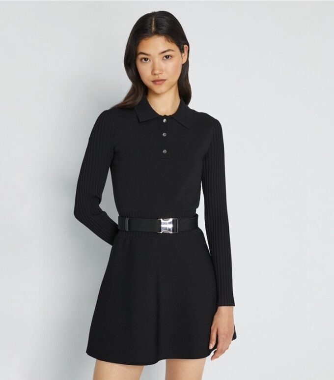 Tech-Strick-Mini-Polo-Kleid mit langen Ärmeln Tech-Strick-Mini-Polo-Kleid mit langen Ärmeln