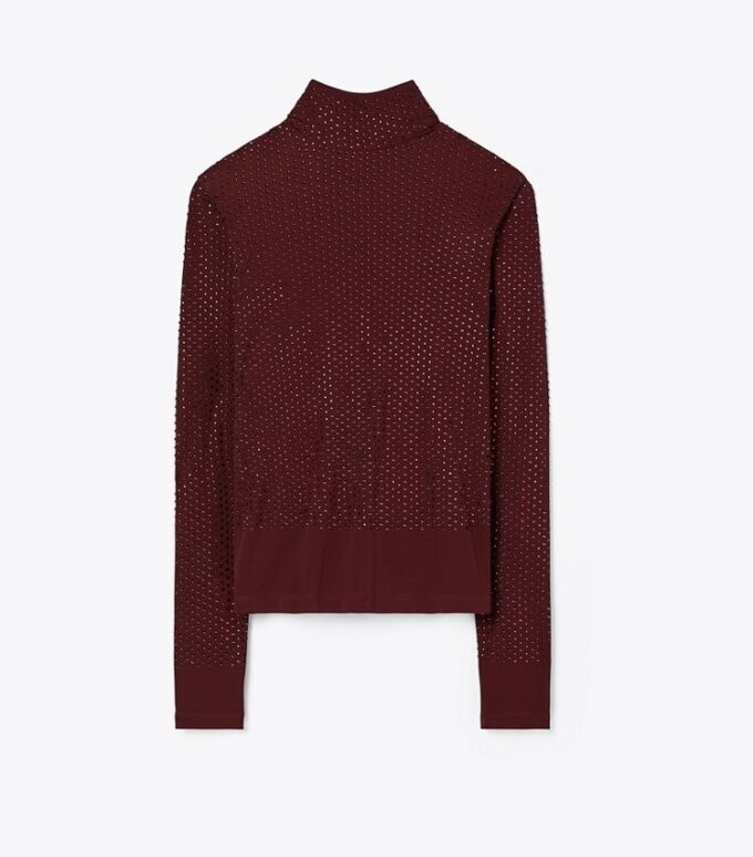 Verzierter Rollkragenpullover aus Viskose-Jersey Verzierter Rollkragenpullover aus Viskose-Jersey
