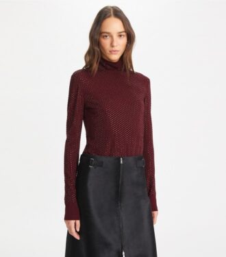 Verzierter Rollkragenpullover aus Viskose-Jersey