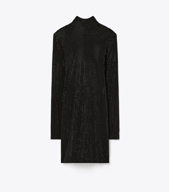Verziertes Viskose-Rollkragenkleid Verziertes Viskose-Rollkragenkleid