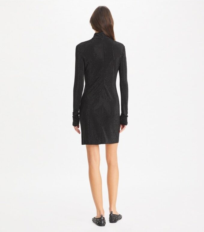 Verziertes Viskose-Rollkragenkleid Verziertes Viskose-Rollkragenkleid
