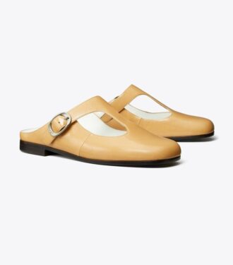 Violette Mules mit T-Riemen