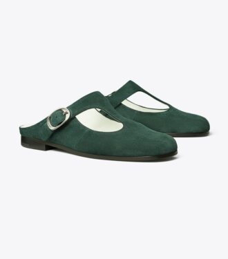 Violette Mules mit T-Riemen