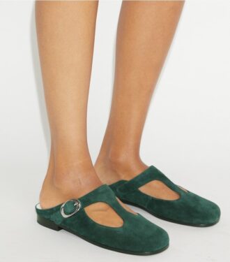Violette Mules mit T-Riemen