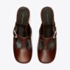 Violette Pantolette mit T-Riemchen und Absatz Violette Pantolette mit T-Riemchen und Absatz
