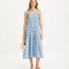 Viskose-Kleid mit Schulterbändern und Smokdetails Viskose-Kleid mit Schulterbändern und Smokdetails