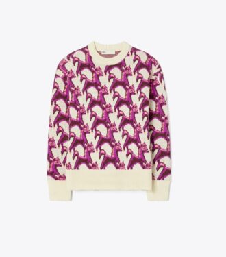 Woll-Jacquard-Pullover mit Rundhalsausschnitt