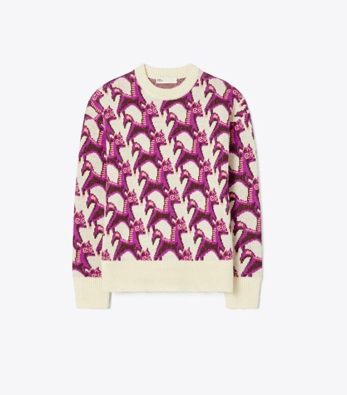 Woll-Jacquard-Pullover mit Rundhalsausschnitt Woll-Jacquard-Pullover mit Rundhalsausschnitt